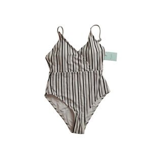 Cupshe NWT one piece swimsuit white black grey stripes sz small low back‎